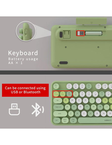 Teclado Inalámbrico UBOTIE Retro Multicolor para PC y Móvil