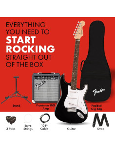 Kit Guitarra Eléctrica Squier Stratocaster Negro + Amplificador 2