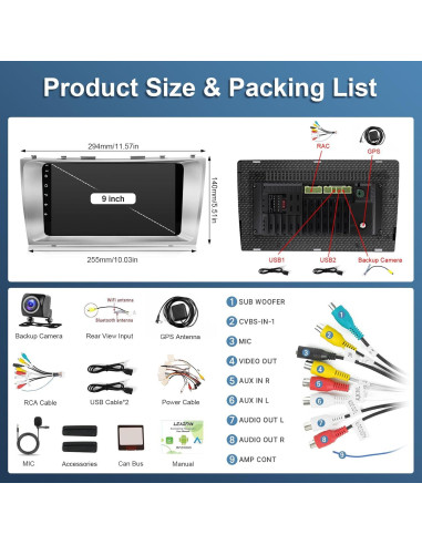 Radio de Coche Leadfan para Toyota Camry 2006-2011 9" GPS Bluetooth