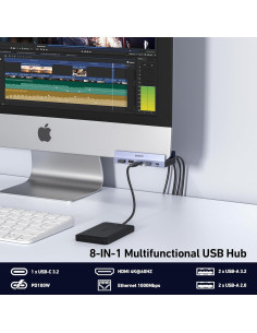 Hub USB C 8-en-1 BENFEI con HDMI 4K, Ethernet y 100W PD 2