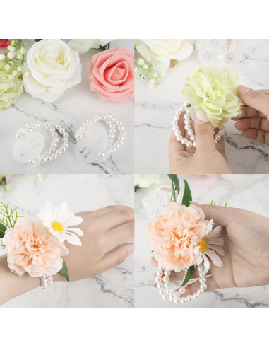 Kit de Accesorios para Boda Waydress: 4 Bandas de Muñeca y 15 Boutonnieres Magnéticos