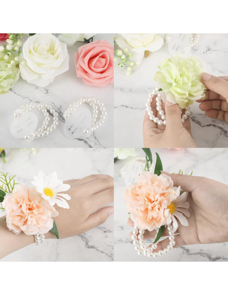 Kit de Accesorios para Boda Waydress: 4 Bandas de Muñeca y 15 Boutonnieres Magnéticos