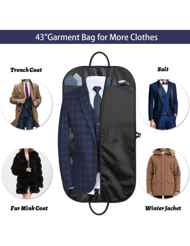 Bolsa de traje portátil BH7STAR 43" Oxford negra con 5 bolsillos