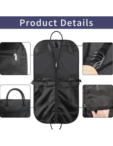 Bolsa de traje portátil BH7STAR 43" Oxford negra con 5 bolsillos