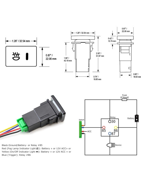 Interruptor de Botón 4 Polos 12V iJDMTOY con LED para Toyota