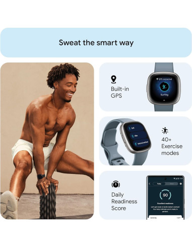 Fitbit Versa 4 Reloj Inteligente Fitness Azul Cascada/Platino
