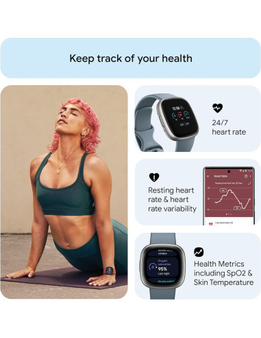 Fitbit Versa 4 Reloj Inteligente Fitness Azul Cascada/Platino