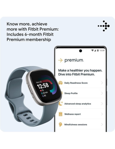 Fitbit Versa 4 Reloj Inteligente Fitness Azul Cascada/Platino