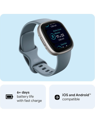Fitbit Versa 4 Reloj Inteligente Fitness Azul Cascada/Platino