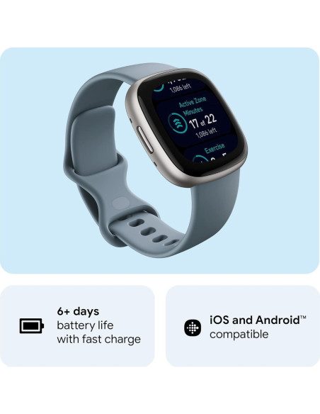 Fitbit Versa 4 Reloj Inteligente Fitness Azul Cascada/Platino