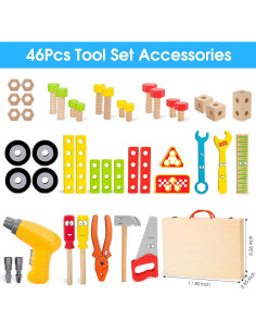 Juego de Herramientas de Madera WEMEMORN 46 Piezas para Niños 2