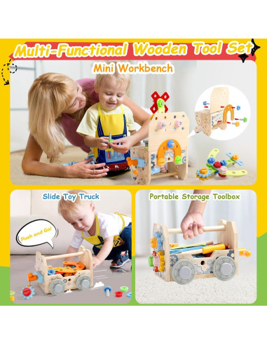 Juego de Herramientas de Madera XI para Niños 52 PCS