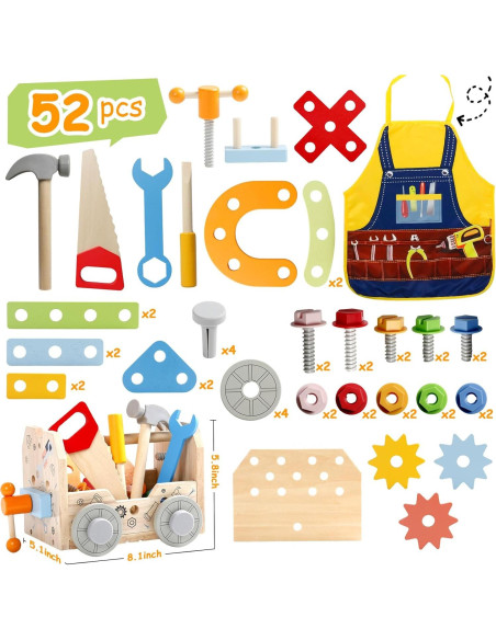 Juego de Herramientas de Madera XI para Niños 52 PCS