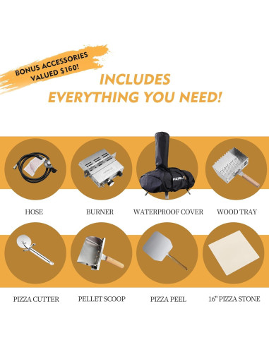 Horno de Pizza PIZZELLO 16" Propano y Leña con Accesorios