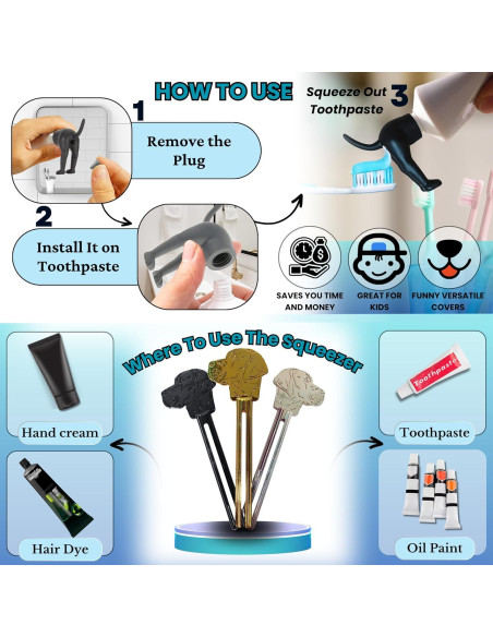 Set de 3 Tapas de Pasta de Dientes y Exprimidor Garzus