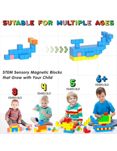 42 Piezas Bloques Magnéticos APLUSES para Niños 3-8 Años