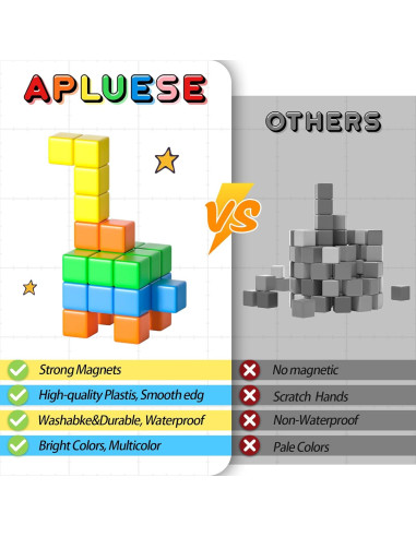 42 Piezas Bloques Magnéticos APLUSES para Niños 3-8 Años