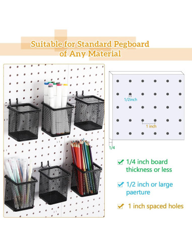 6 Tazas Cuadradas de Metal para Tablero Perforado Colingmill