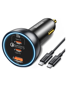 Cargador de Coche USB C Baseus 160W Carga Rápida 3 Puertos