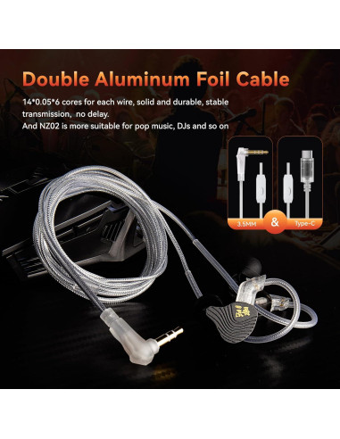 Auriculares KBEAR NZ02 In Ear con Cable y Micrófono Plata