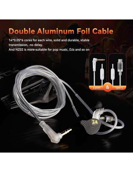 Auriculares KBEAR NZ02 In Ear con Cable y Micrófono Plata