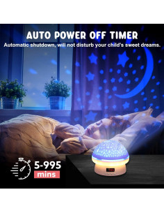 Proyector de Estrellas Jeebuu Hongo Rosa Luz Nocturna 2