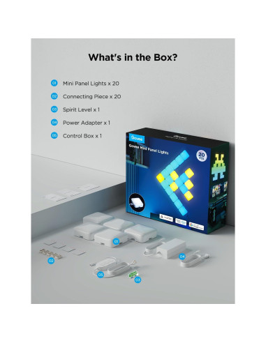 Luces de Panel LED Govee Mini RGBIC 20 Pcs, Control por Voz