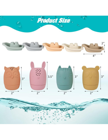 Juguetes de baño HYSZXUS 9 Piezas Silicona para Bebés