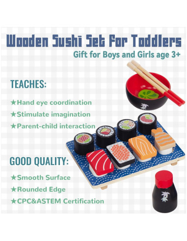 Juego de Comida de Sushi de Madera WoodenEdu 25,4 cm