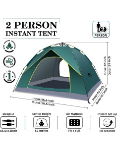 Carpa de Camping Happy Travel Pop Up 2 Personas Impermeable 2