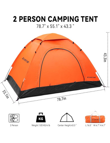 Carpa de Camping JG AURORA DEER para 2 Personas Naranja