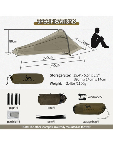 Tienda Bivy Ultraligera MC 1 Persona Nylon 20D Impermeable