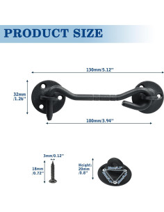 Gancho y Ojo de Privacidad Mooche 120mm Negro para Puertas 2