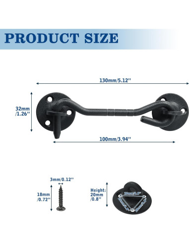 Gancho y Ojo de Privacidad Mooche 120mm Negro para Puertas