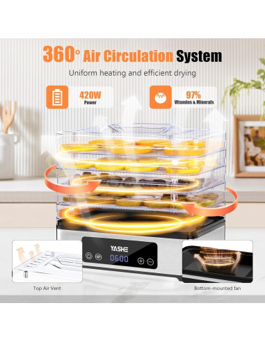 Deshidratador de Alimentos YASHE FD-1019 5 Bandejas 420W