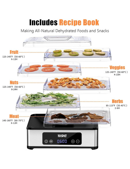 Deshidratador de Alimentos YASHE FD-1019 5 Bandejas 420W