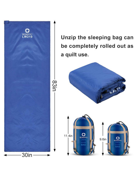 Saco de dormir ECOOPRO LW210 para clima cálido 210x76 cm