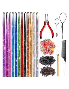 Kit de Tinsel para Cabello Ukithairtinsel 12 Colores 3200 Hebras
