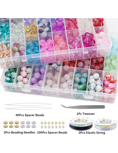 Kit de Perlas de Vidrio 10mm LET'S BEADING 1105Pcs Multicolor