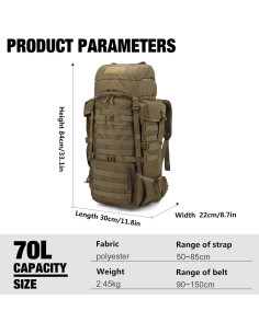 Mardingtop Mochila de Senderismo 70L con Funda para Lluvia 2