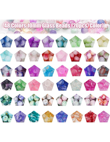 Kit de Perlas de Vidrio 10mm LET'S BEADING 1105Pcs Multicolor