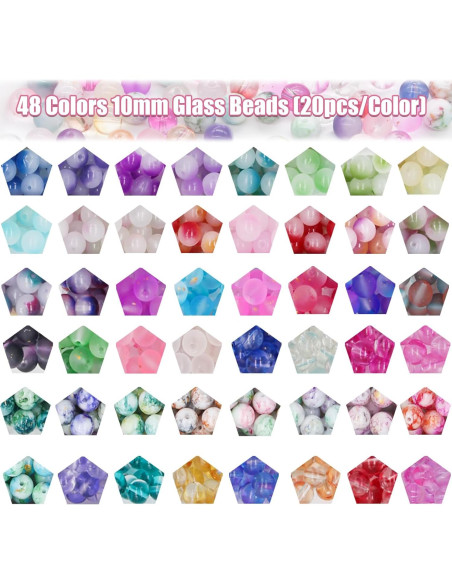 Kit de Perlas de Vidrio 10mm LET'S BEADING 1105Pcs Multicolor
