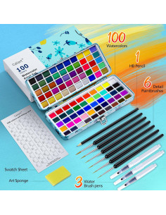 Juego de Pintura Acuarela Caliart 100 Colores con Pinceles 2