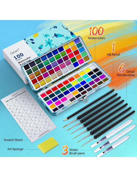 Juego de Pintura Acuarela Caliart 100 Colores con Pinceles