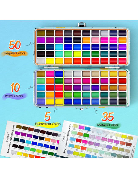 Juego de Pintura Acuarela Caliart 100 Colores con Pinceles