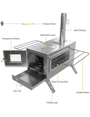 Estufa de Leña Portátil Unho de Acero Inoxidable 9.98 kg