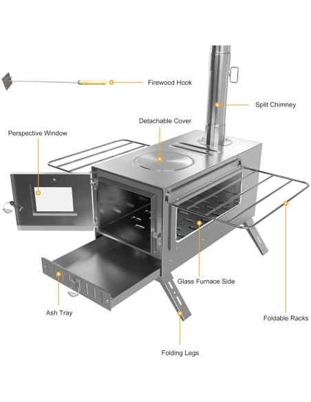 Estufa de Leña Portátil Unho de Acero Inoxidable 9.98 kg