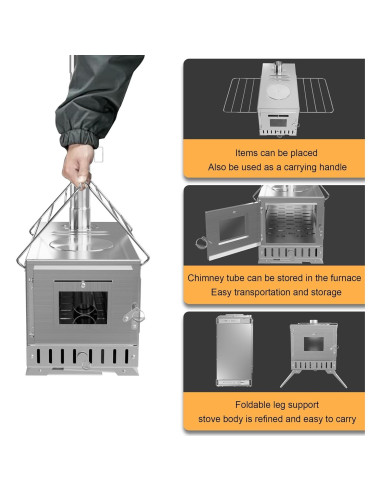 Estufa de Leña Portátil Unho de Acero Inoxidable 9.98 kg
