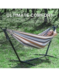 Hamaca Doble PNAEUT con Soporte de Acero 204kg Café 2