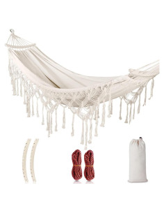 Hamaca MOSFiATA Bohemia 500lbs Tela Lona Blanca para Jardín